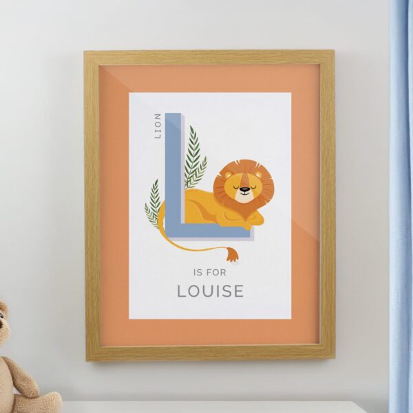 Personalised Animal Alphabet Framed Prints: 1 - Oak - Framed Prints By Gift Moments