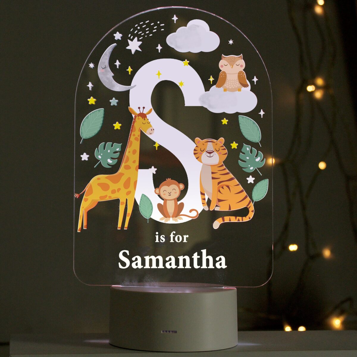 Personalised Animal Alphabet LED Colour Changing Night Light: 1 - LED Lighting By Gift Moments
