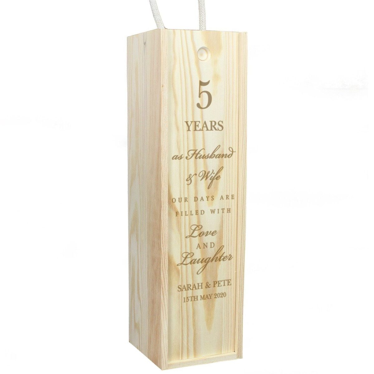 Personalised Anniversary Wooden Wine Bottle Box: 4 - Barware By Gift Moments