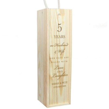 Personalised Anniversary Wooden Wine Bottle Box: 4 - Barware By Gift Moments