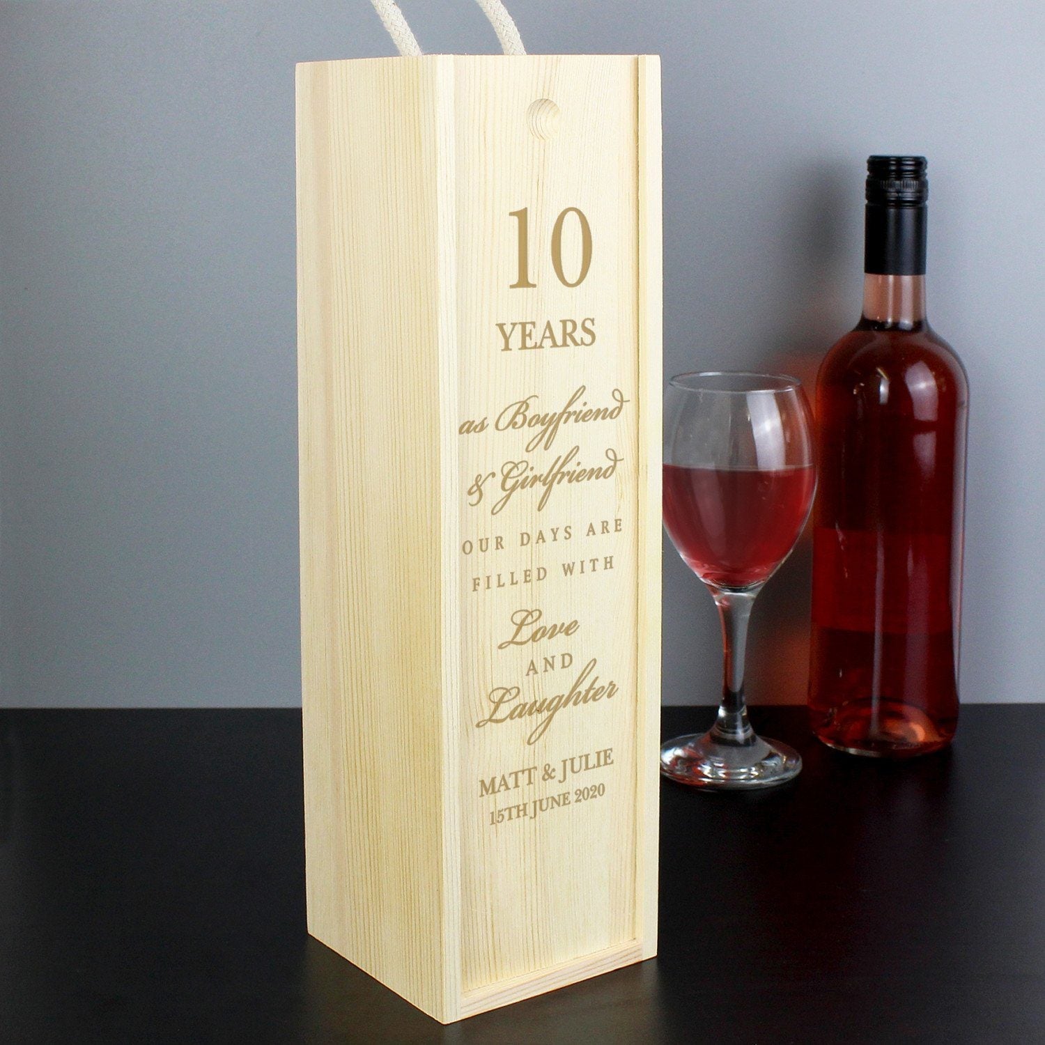 Personalised Anniversary Wooden Wine Bottle Box: 1 - Barware By Gift Moments