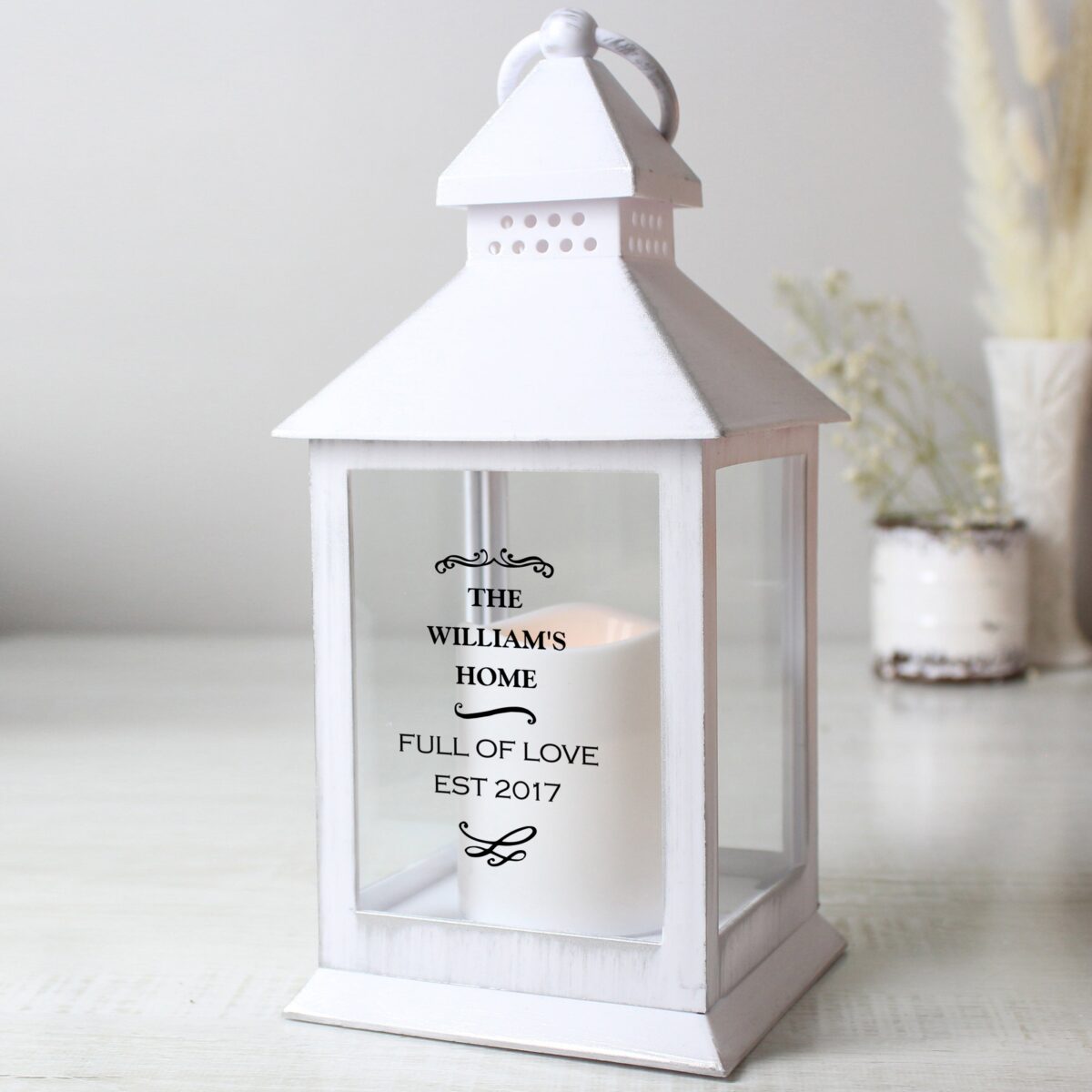 Personalised Antique Scroll White Lantern: 2 - LED Lighting By Gift Moments