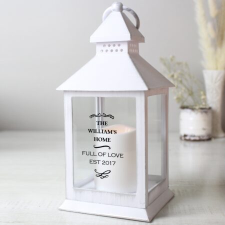 Personalised Antique Scroll White Lantern: 2 - LED Lighting By Gift Moments