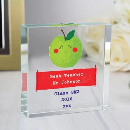 Personalised Apple for the Teacher Crystal Token: 1 - Crystal Tokens By Gift Moments
