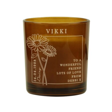 Personalised April Birth Flower Amber Glass Candle: 5 - Candles By Gift Moments