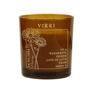 Personalised April Birth Flower Amber Glass Candle: 5 - Candles By Gift Moments