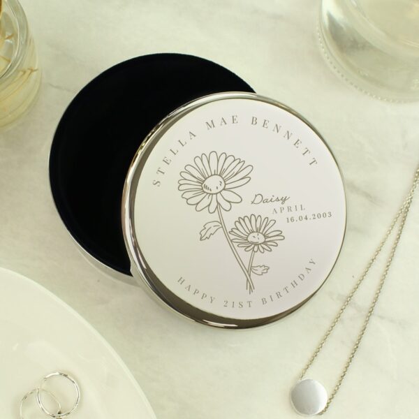 Personalised April Birth Flower Round Trinket Box: 2 - Trinket Boxes By Gift Moments