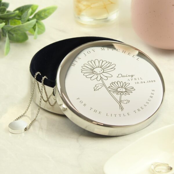 Personalised April Birth Flower Round Trinket Box: 1 - Trinket Boxes By Gift Moments
