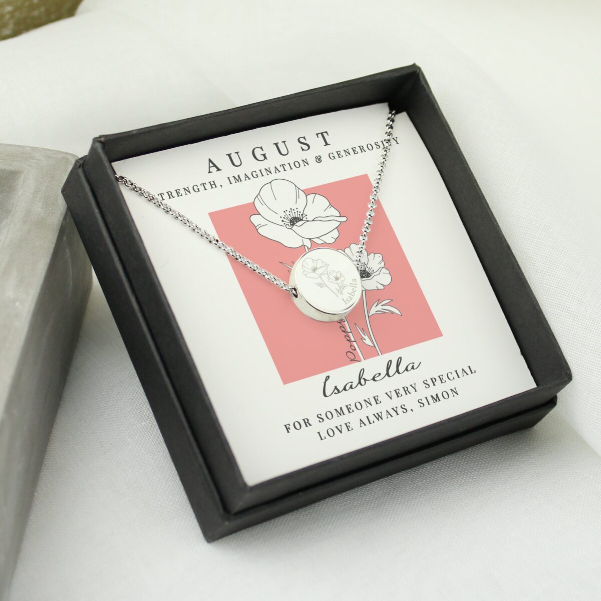 Personalised August Birth Flower Necklace and Box: 3 - Necklaces By Gift Moments