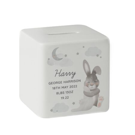 Personalised Baby Bunny Ceramic Square Money Box: 6 - Money Boxes By Gift Moments