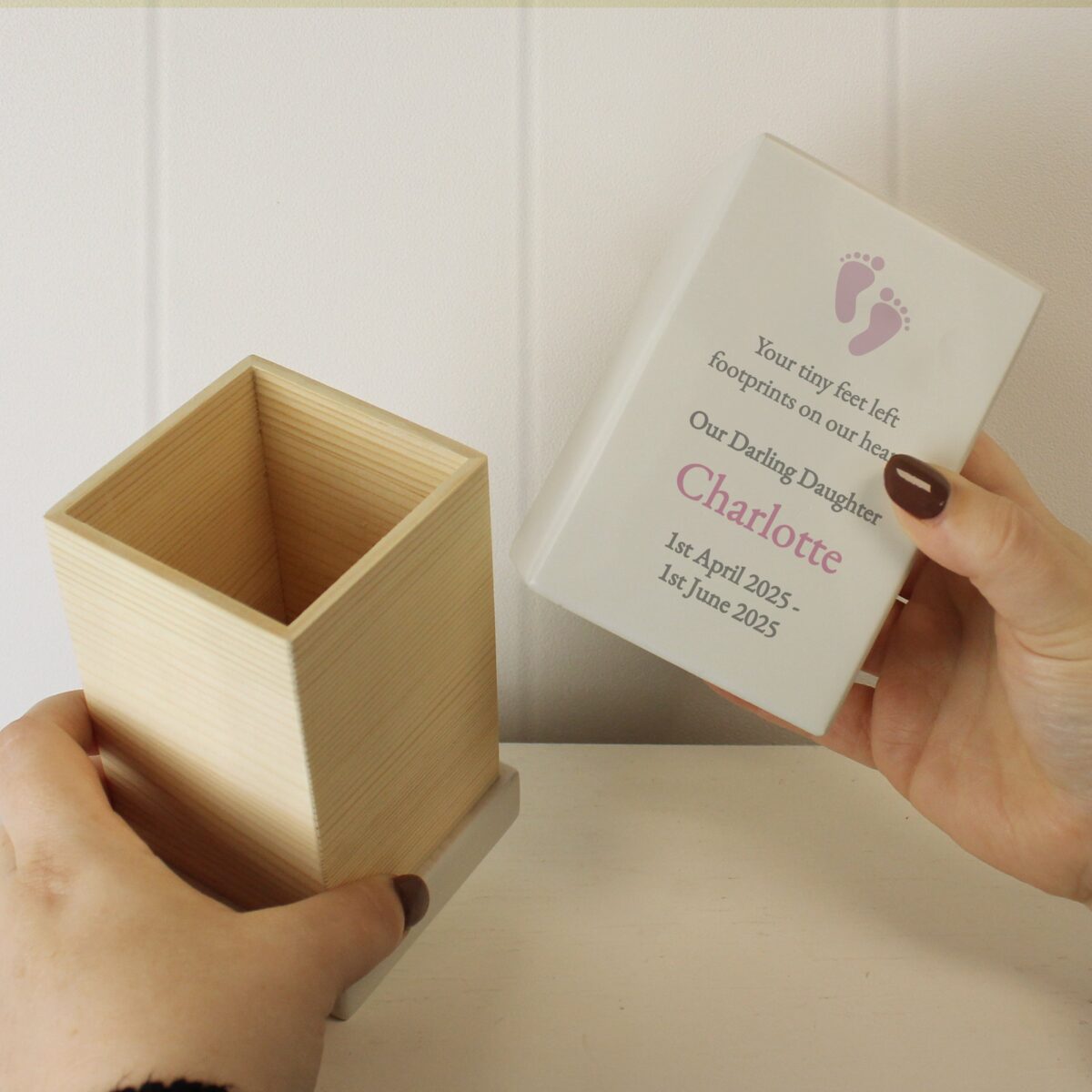 Personalised Baby Girl Small Wooden Urn: 5 - Urns By Gift Moments