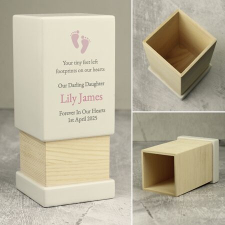 Personalised Baby Girl Small Wooden Urn: 6 - Urns By Gift Moments