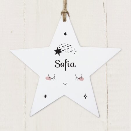 Personalised Baby Moon Wooden Star Decoration: 2 - Decorations By Gift Moments