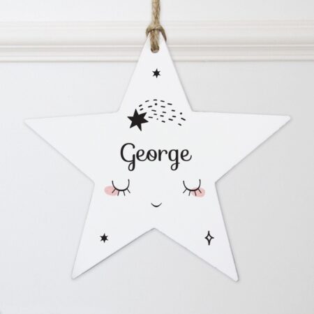 Personalised Baby Moon Wooden Star Decoration: 1 - Decorations By Gift Moments