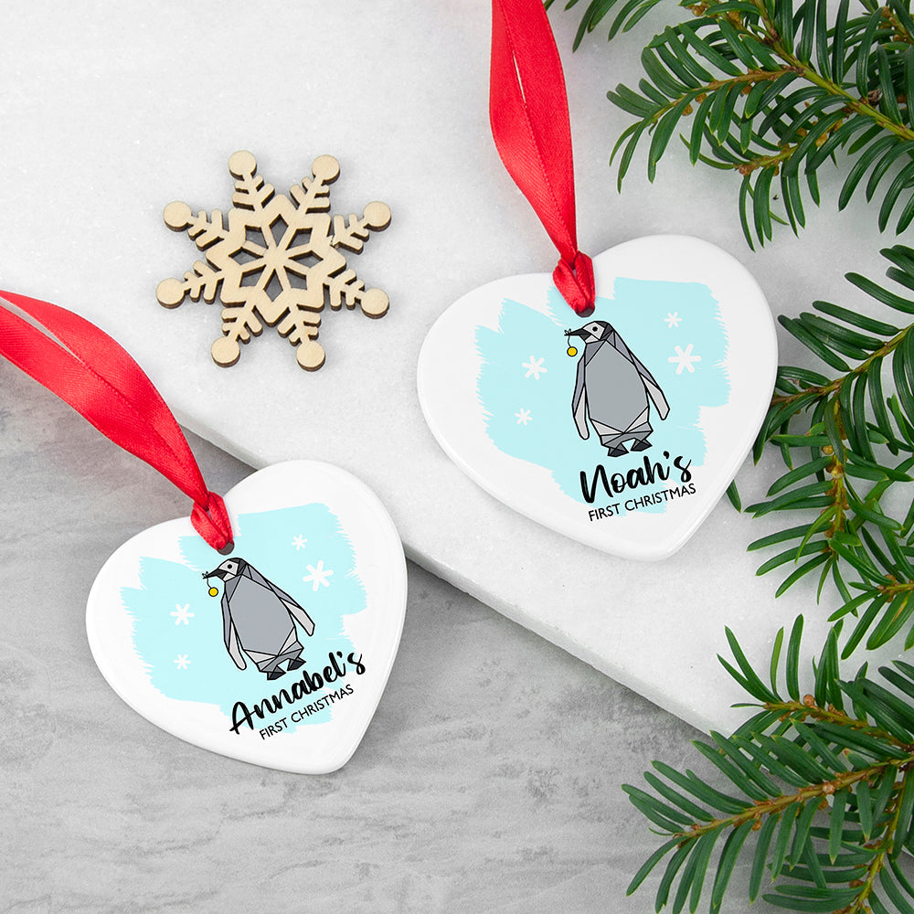 Personalised Baby Penguin Heart Decoration: 1 - Christmas Decorations By Gift Moments
