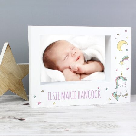 Personalised Baby Unicorn 5x7 Landscape Box Photo Frame: 7 - Photo Frames By Gift Moments