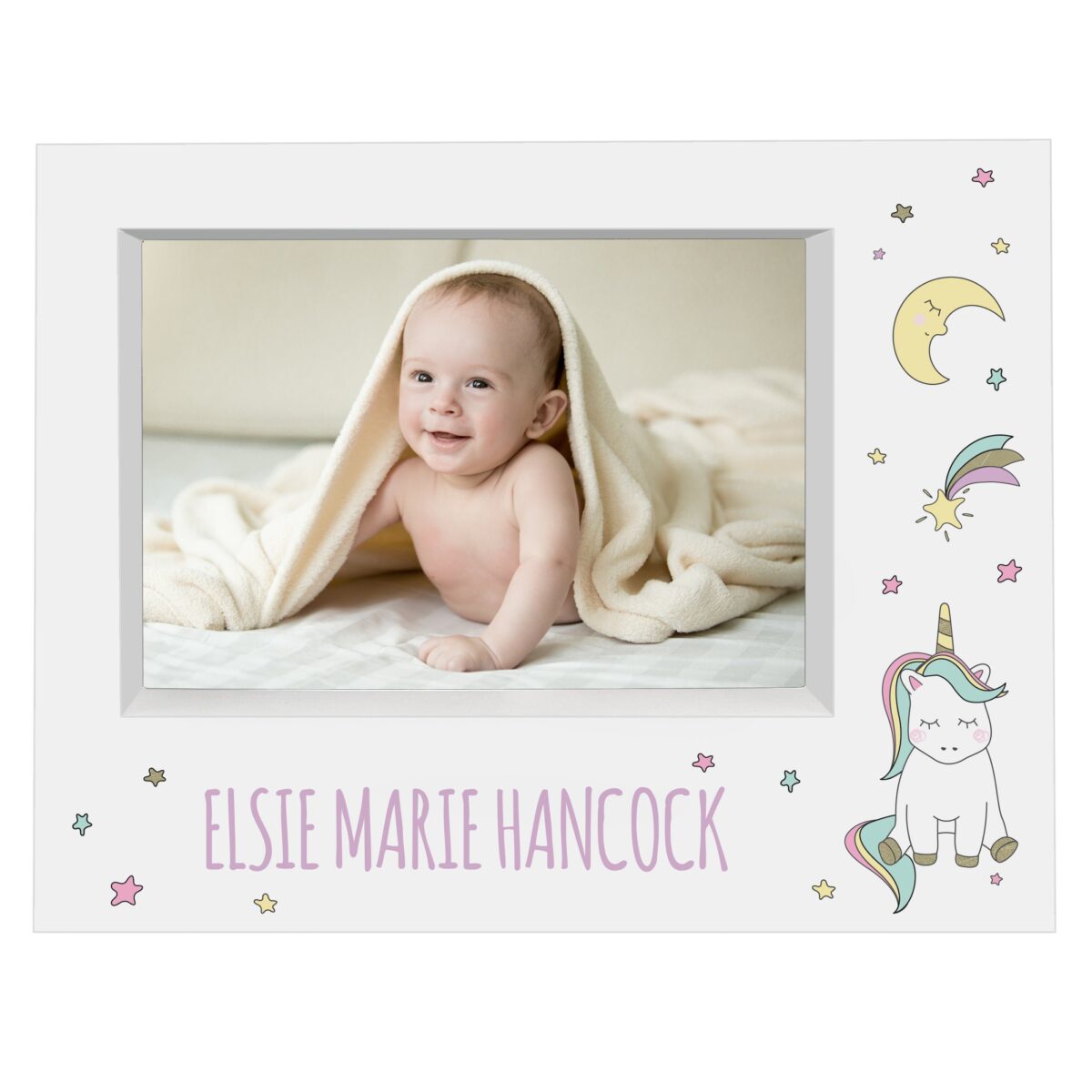 Personalised Baby Unicorn 5x7 Landscape Box Photo Frame: 4 - Photo Frames By Gift Moments