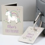 Personalised Baby Unicorn Cream Passport Holder & Luggage Tag Set: 1 - Passport Holders By Gift Moments