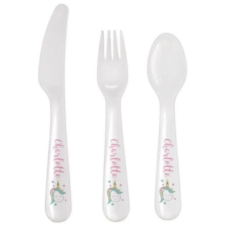 Personalised Baby Unicorn Plastic Cutlery: 4 - Cutlery Sets By Gift Moments