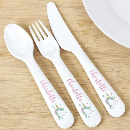 Personalised Baby Unicorn Plastic Cutlery: 1 - Cutlery Sets By Gift Moments