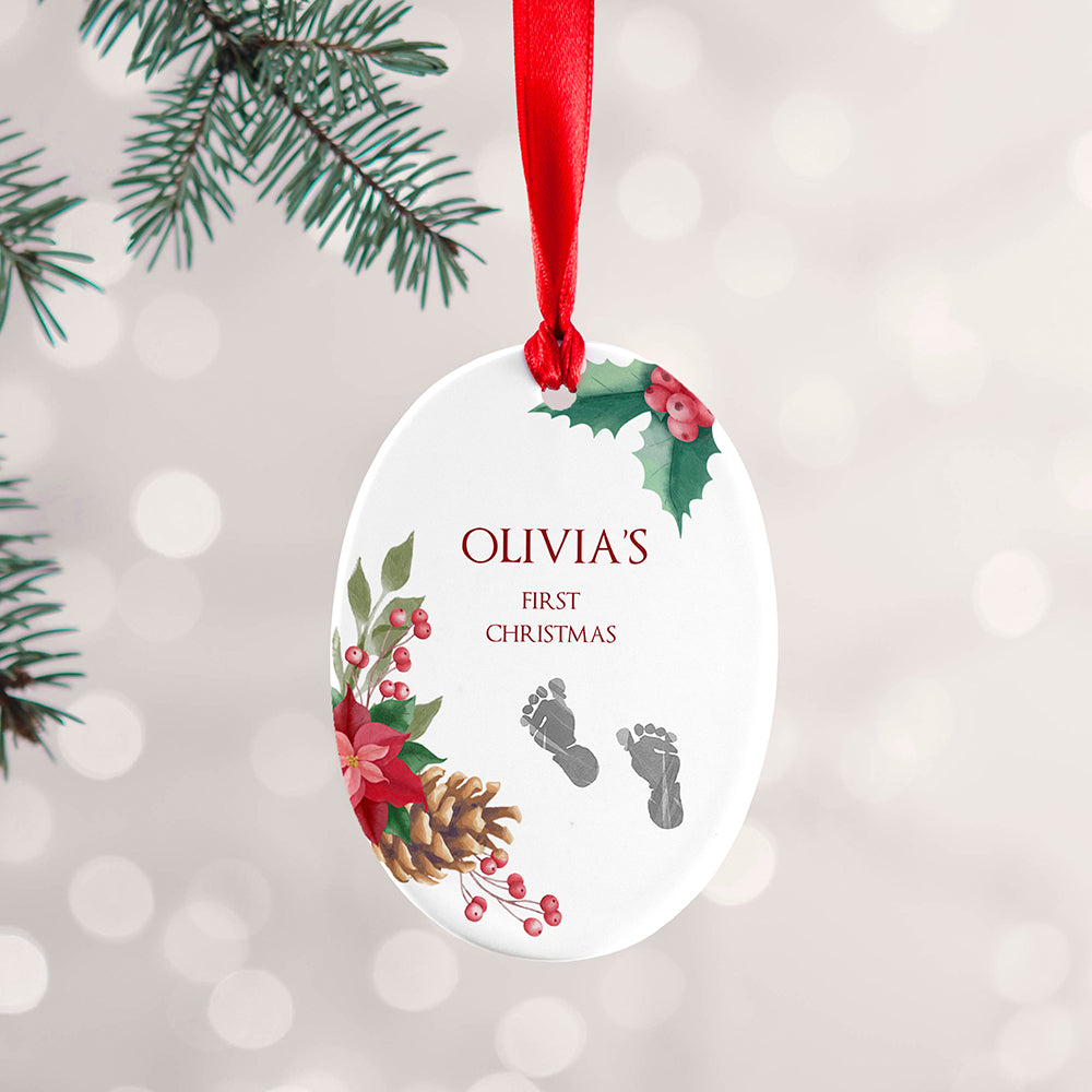 Personalised babys first christmas oval ornament