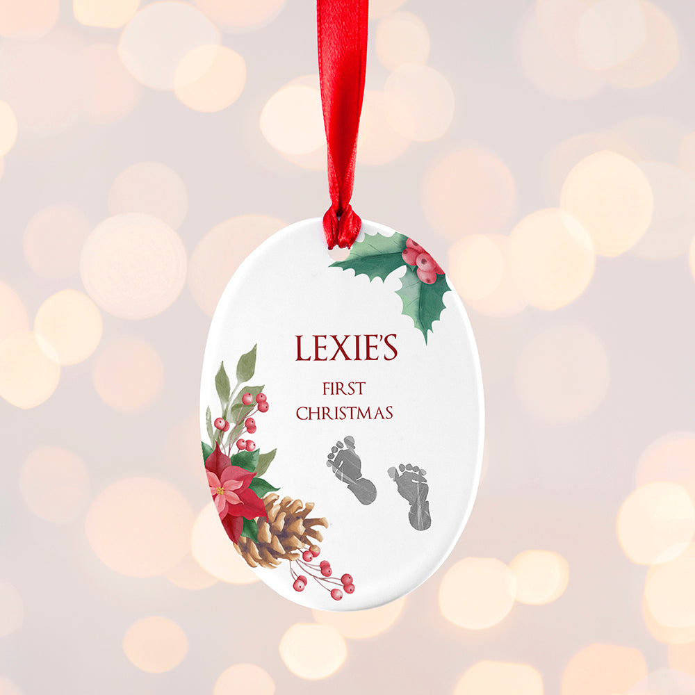 Personalised babys first christmas oval ornament