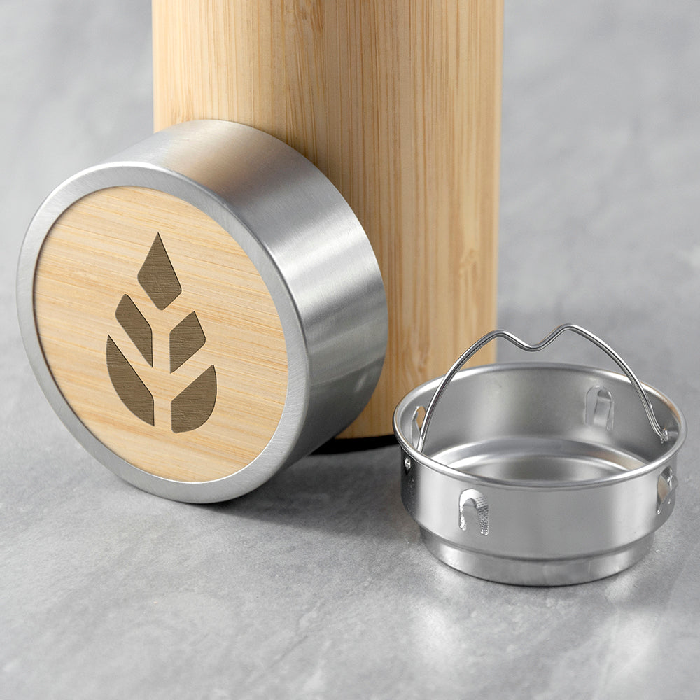Personalised Bamboo Thermos Flask with Tea Strainer 360ml: 3 - Travel Mugs By Gift Moments