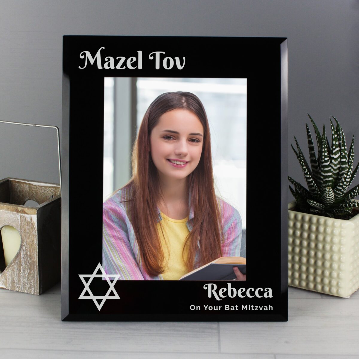 Personalised Bar and Bat Mitzvah Black Glass Photo Frame: 2 - Photo Frames By Gift Moments