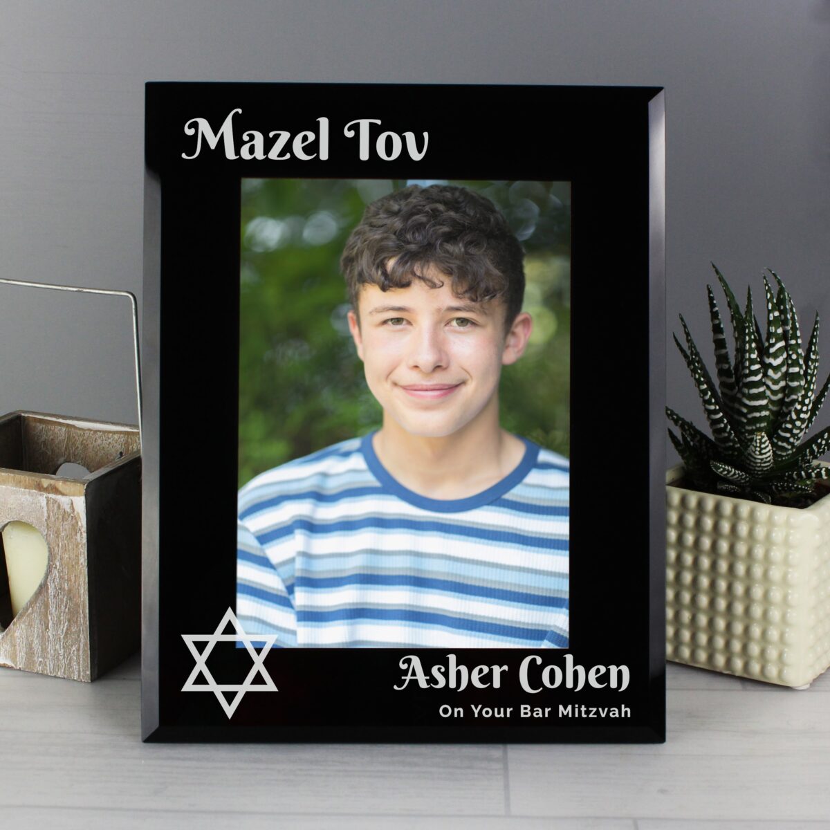 Personalised Bar and Bat Mitzvah Black Glass Photo Frame: 1 - Photo Frames By Gift Moments
