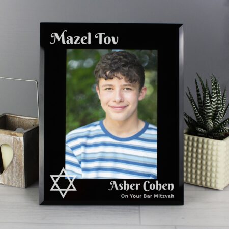 Personalised Bar and Bat Mitzvah Black Glass Photo Frame: 1 - Photo Frames By Gift Moments