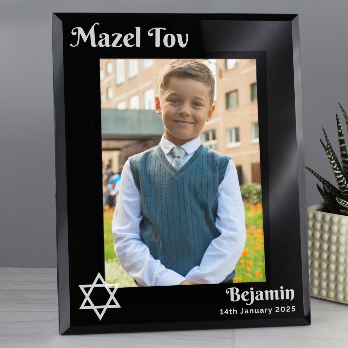 Personalised Bar and Bat Mitzvah Black Glass Photo Frame: 3 - Photo Frames By Gift Moments