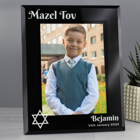Personalised Bar and Bat Mitzvah Black Glass Photo Frame: 3 - Photo Frames By Gift Moments
