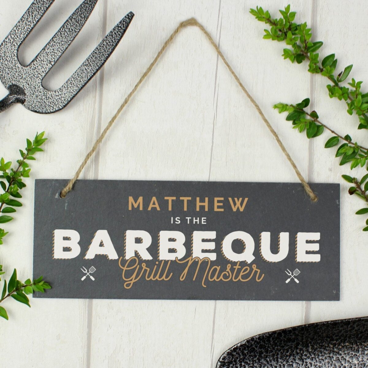 Personalised ’Barbeque Grill Master’ Printed Hanging Slate Plaque: 3 - Signs & Plaques By Gift Moments