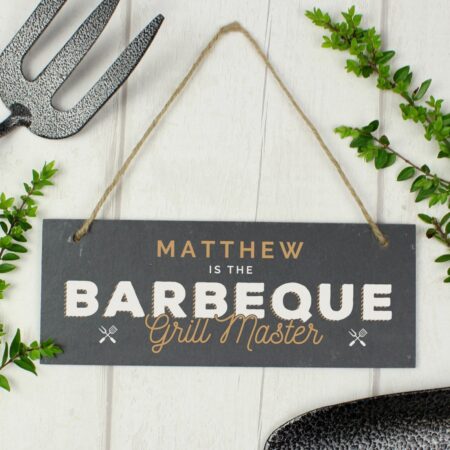 Personalised ’Barbeque Grill Master’ Printed Hanging Slate Plaque: 3 - Signs & Plaques By Gift Moments