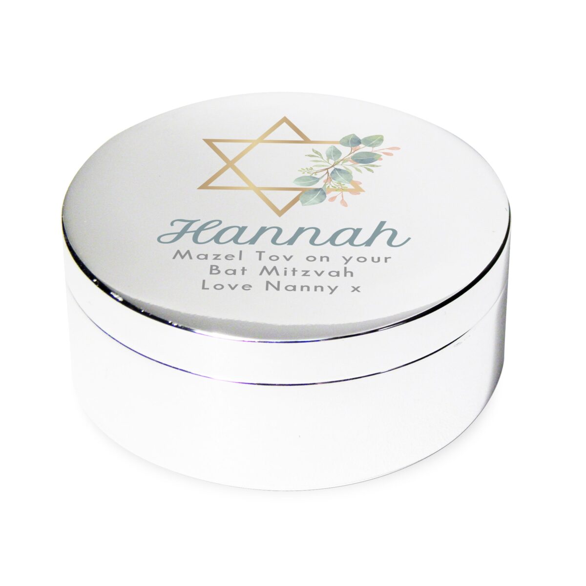 Personalised Bat Mitzvah Round Trinket: 5 - Trinket Boxes By Gift Moments