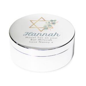 Personalised Bat Mitzvah Round Trinket: 5 - Trinket Boxes By Gift Moments