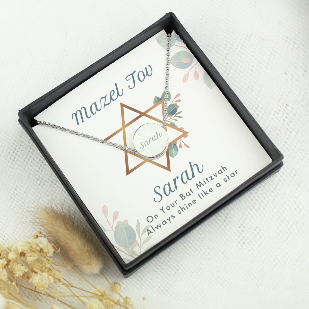 Personalised Bat Mitzvah Sentiment Silver Tone Necklace and Box: 2 - Necklaces By Gift Moments