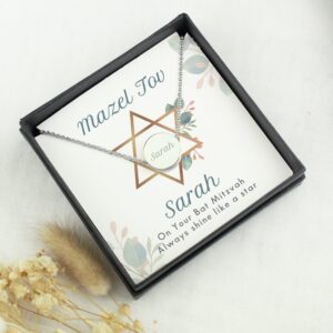Personalised Bat Mitzvah Sentiment Silver Tone Necklace and Box: 2 - Necklaces By Gift Moments