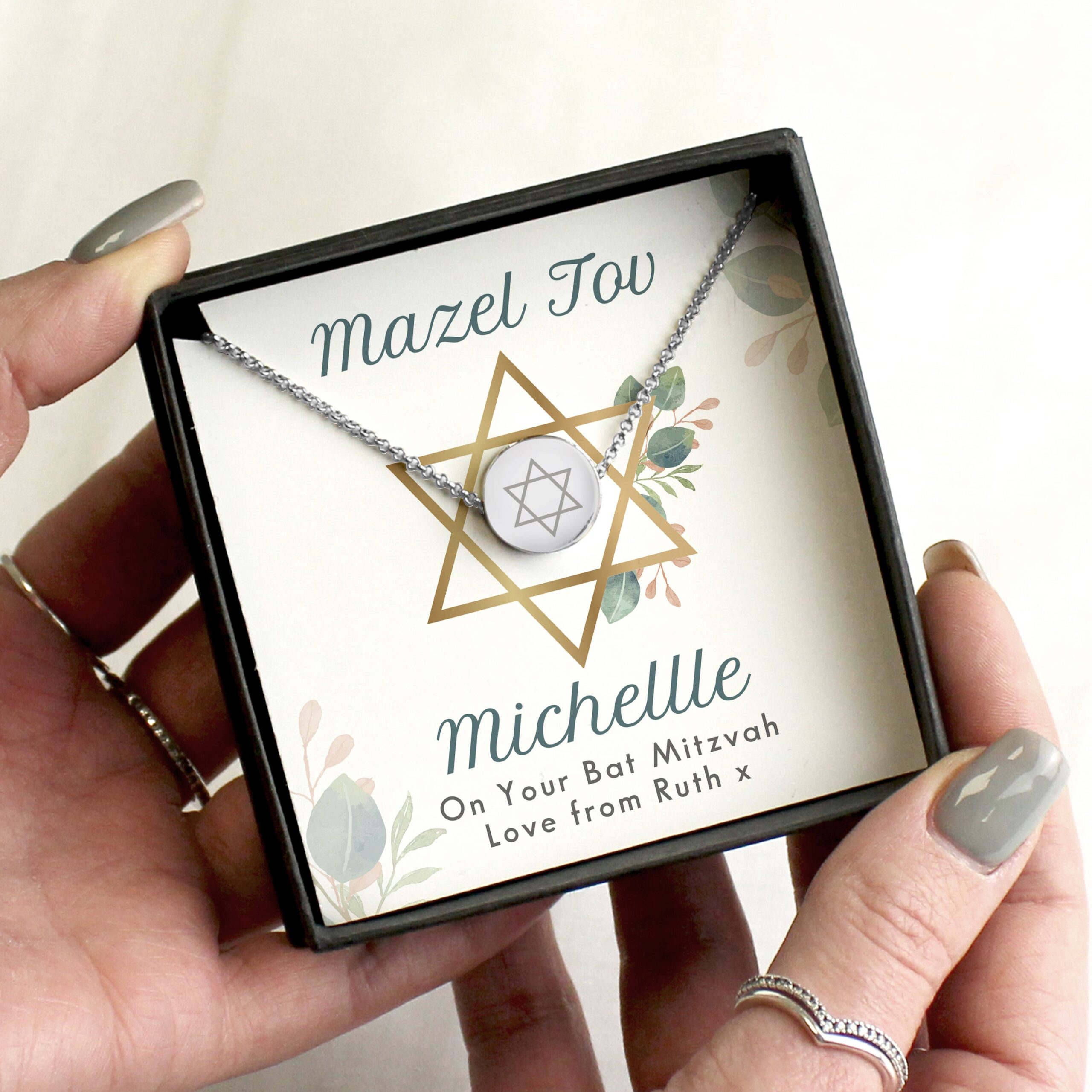 Personalised Bat Mitzvah Sentiment Silver Tone Necklace and Box: 1 - Necklaces By Gift Moments