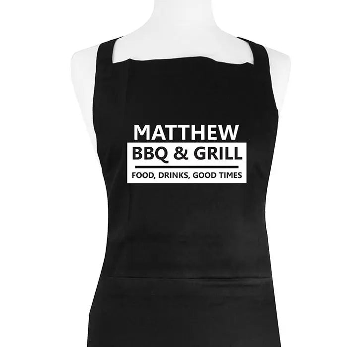 Personalised BBQ & Grill Black Apron: 2 - Aprons By Gift Moments