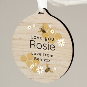 Personalised Bee Round Wooden Decoration: 4 - Decorations By Gift Moments