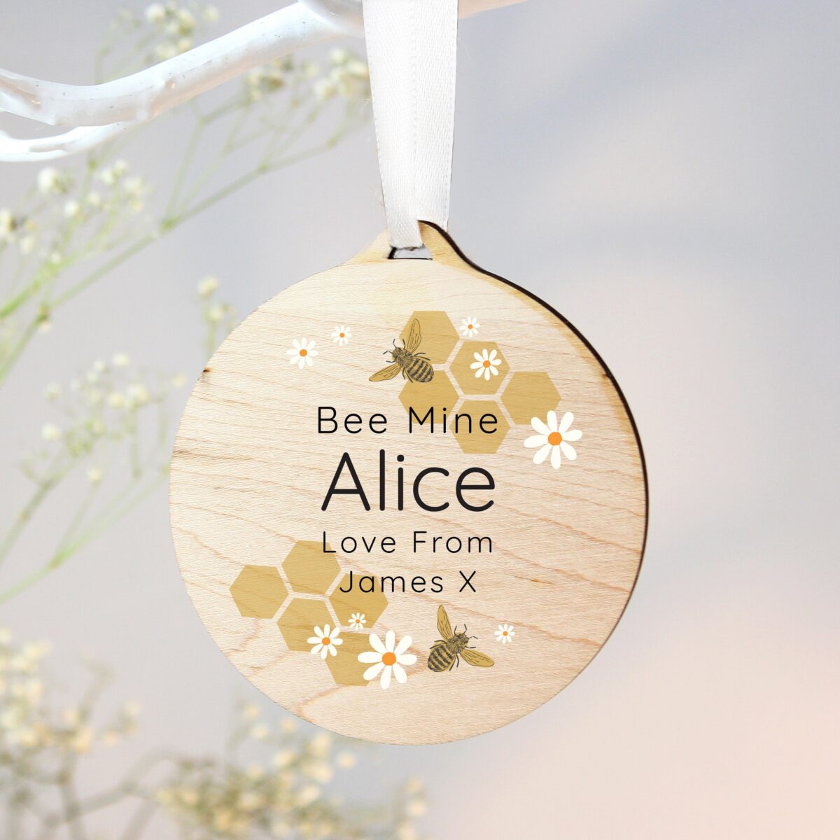 Personalised Bee Round Wooden Decoration: 2 - Decorations By Gift Moments