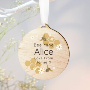 Personalised Bee Round Wooden Decoration: 2 - Decorations By Gift Moments