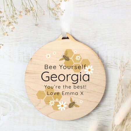 Personalised Bee Round Wooden Decoration: 3 - Decorations By Gift Moments