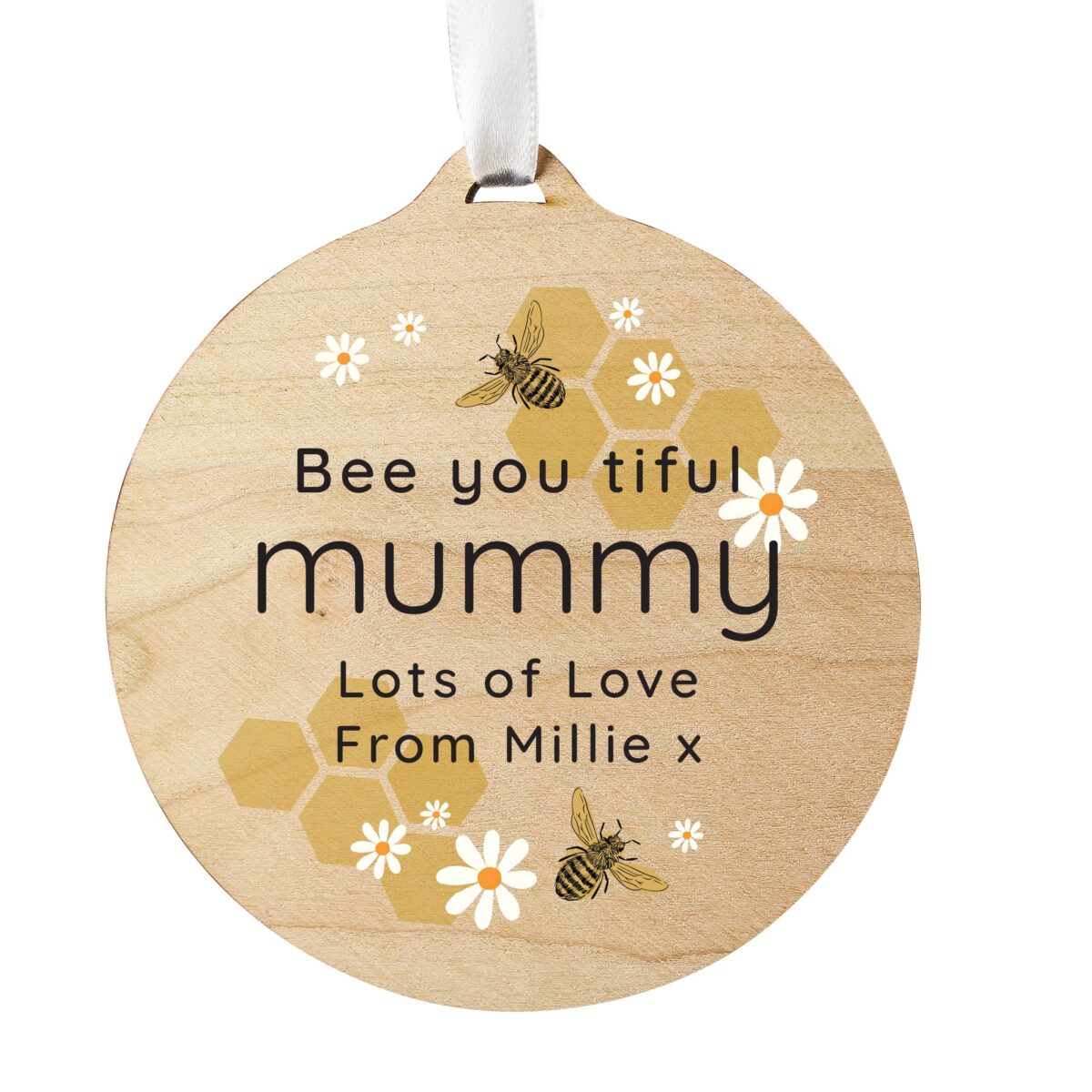 Personalised Bee Round Wooden Decoration: 5 - Decorations By Gift Moments