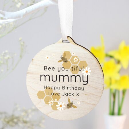 Personalised Bee Round Wooden Decoration: 1 - Decorations By Gift Moments