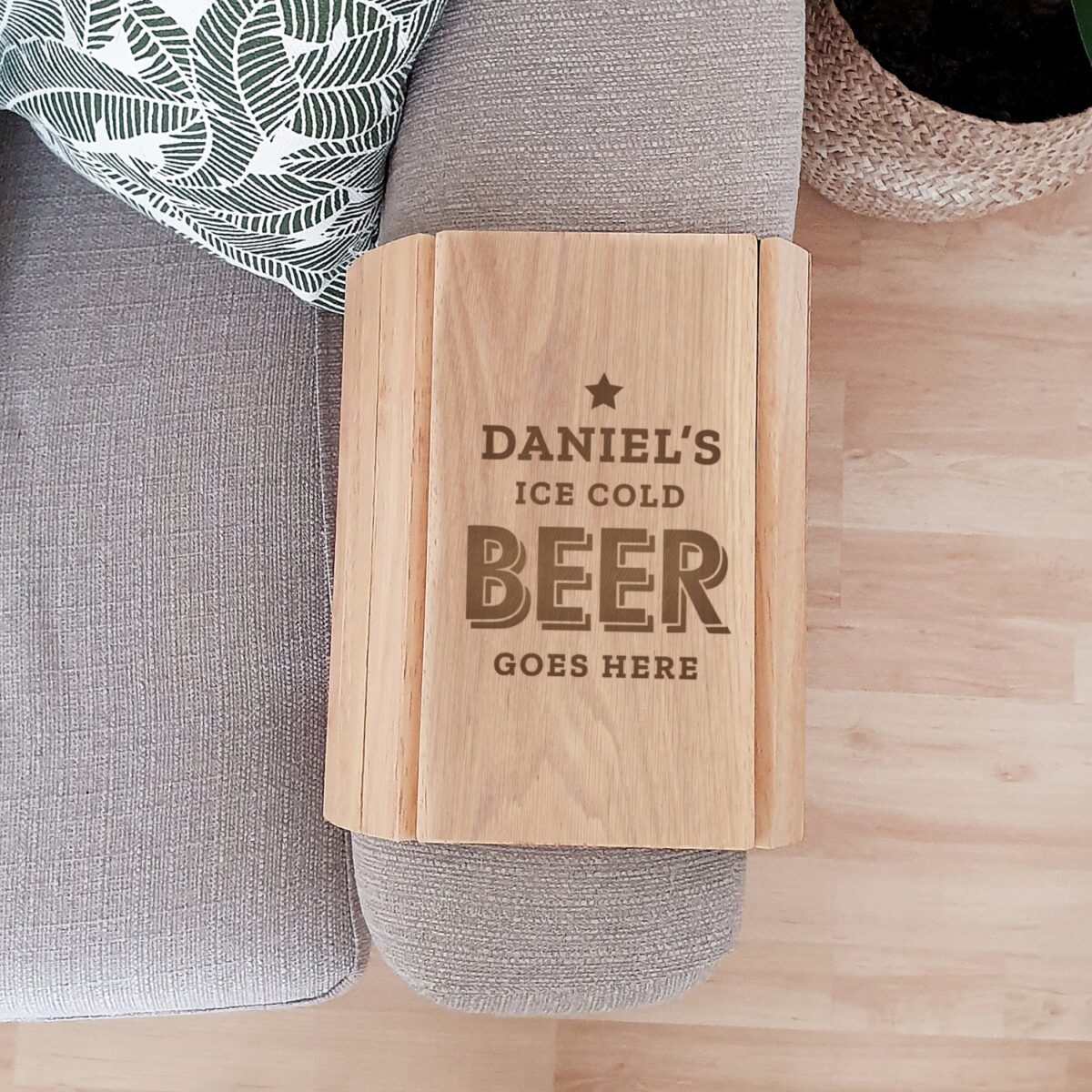 Personalised Beer Goes Here Wooden Sofa Tray: 1 - Coasters By Gift Moments