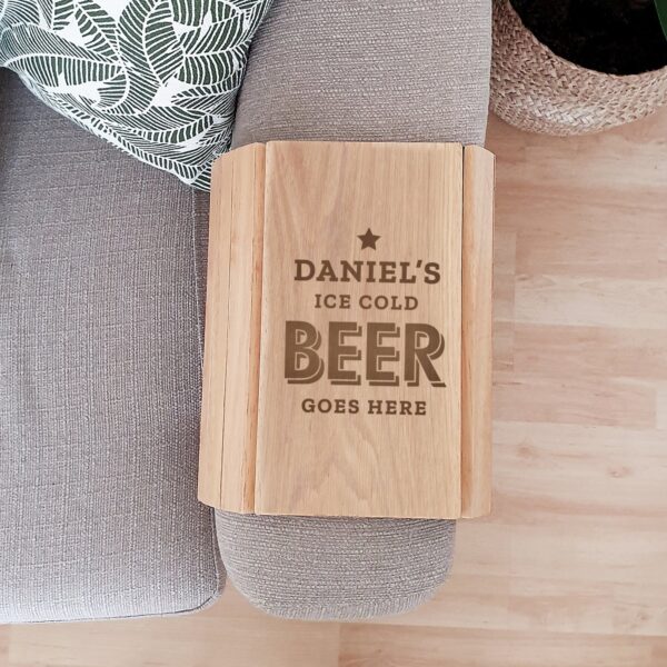 Personalised Beer Goes Here Wooden Sofa Tray: 1 - Coasters By Gift Moments