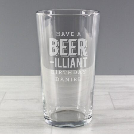 Personalised Beer-Illiant Birthday Pint Glass: 1 - Beer Glasses By Gift Moments