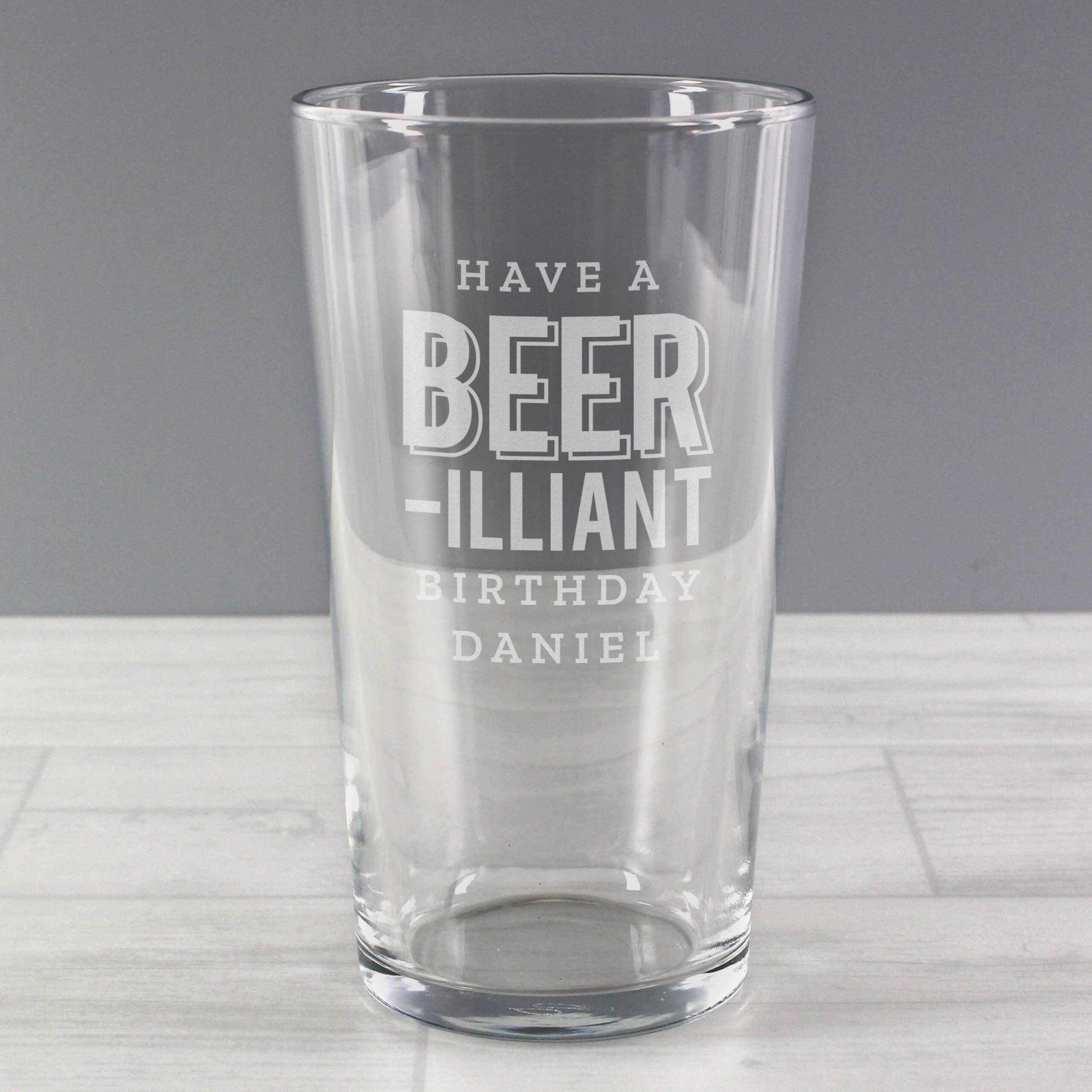 Personalised Beer-Illiant Birthday Pint Glass: 1 - Beer Glasses By Gift Moments